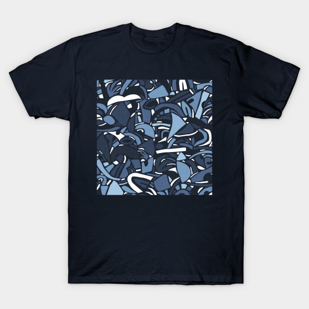 Navy Blue Papercut Shapes T-Shirt by matise